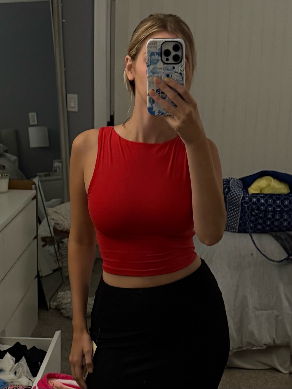 Red Sleeveless Cropped Tank Top - Women